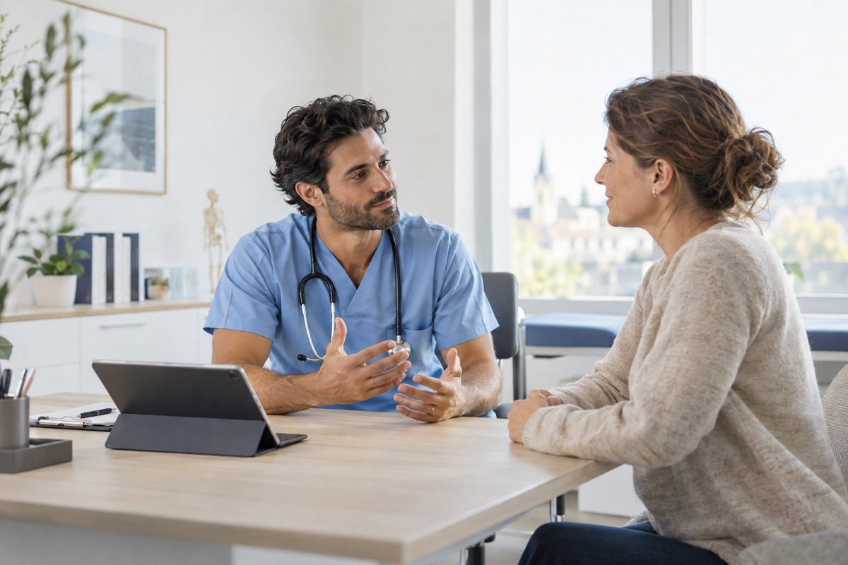 Arzt im Gespräch mit einer Patientin