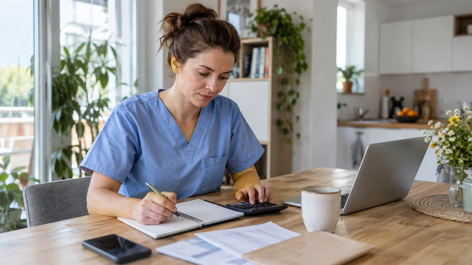 Una médica preparando su presupuesto mensual