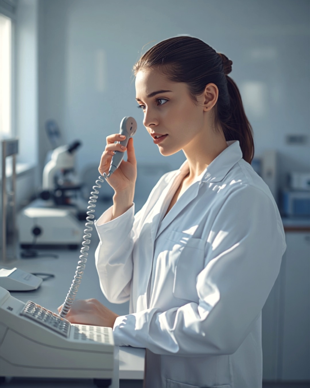 Técnica de laboratorio al teléfono